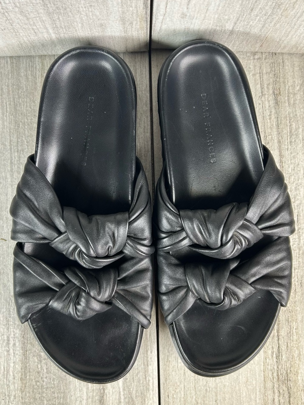 Dear Frances Tye Knotted Black Leather Sandal Rubber Sole Womens Size 11 EUR 42